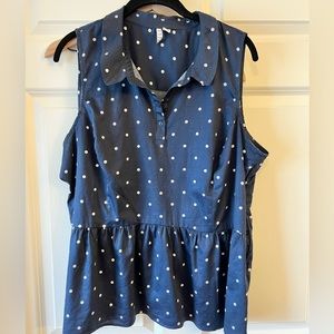 ELLE Navy Polkadot Sleeveless Blouse
